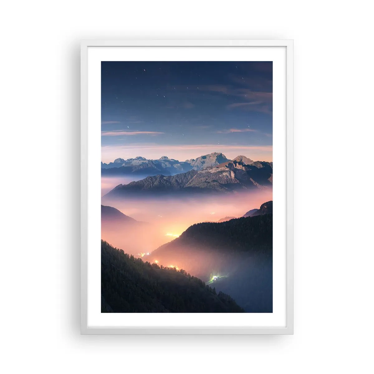 Plakat w białej ramie - Światło w dolinach - 50x70 cm