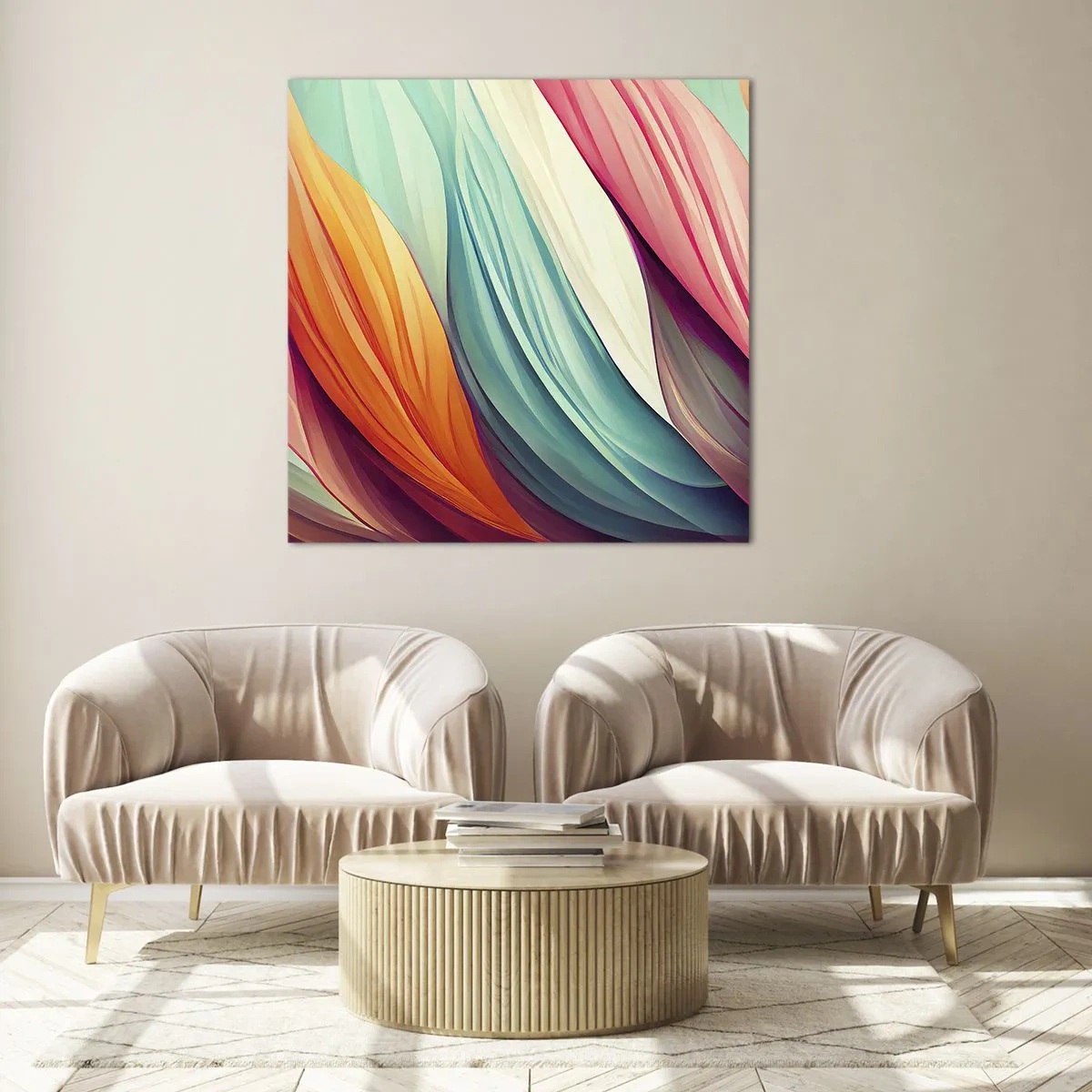 Obraz na szkle - Tęczowy splot - 60x60 cm