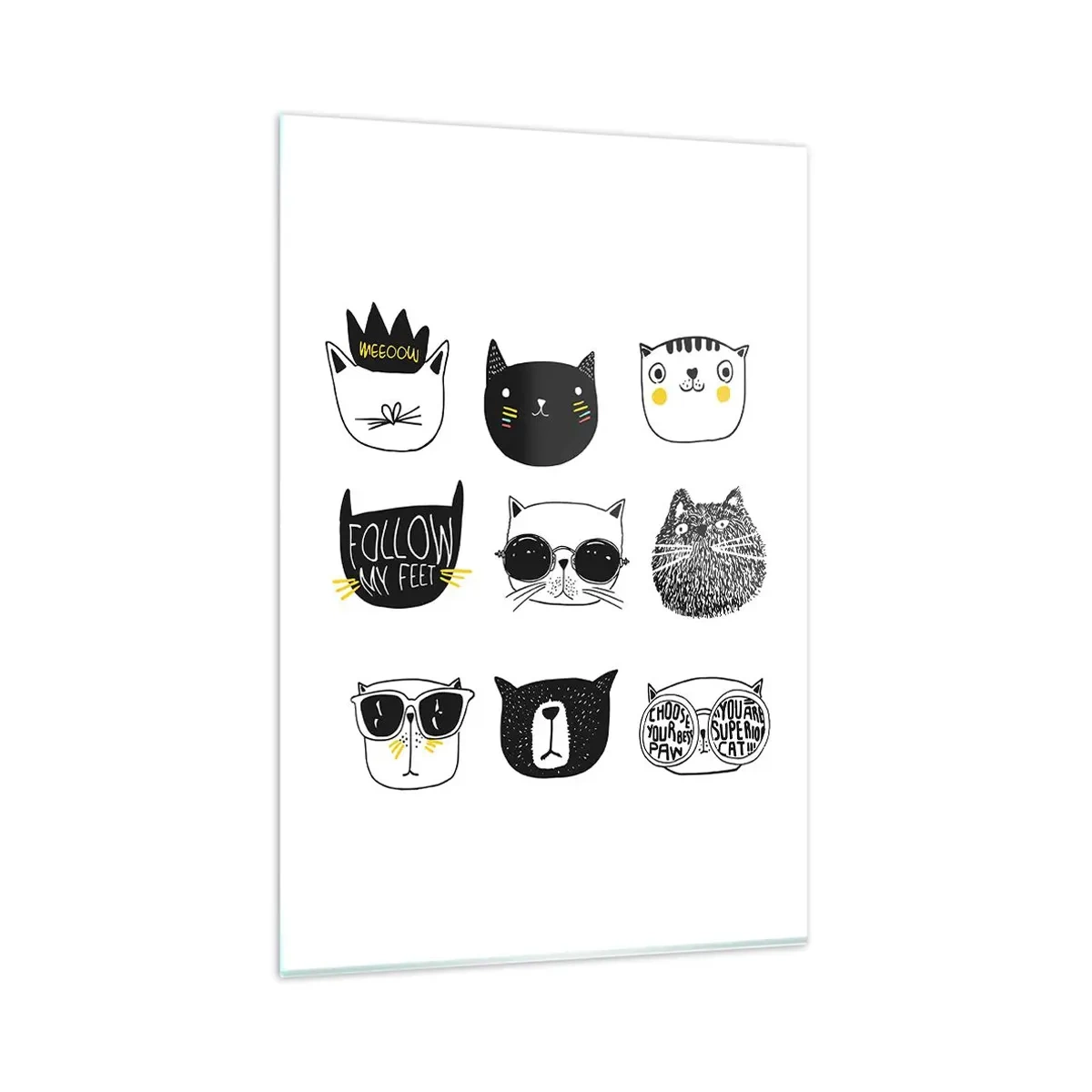 Obraz na szkle - Stylowe ilustracje kotów w minimalistycznym stylu - 80x120cm - Każdy inny - Nowoczesna dekoracja ścienna do salonu i sypialni ARTTOR