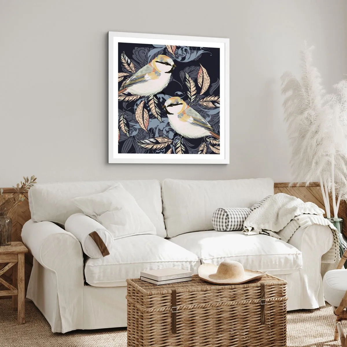 Plakat w białej ramie - Żółto-błękitny trel - 40x40 cm
