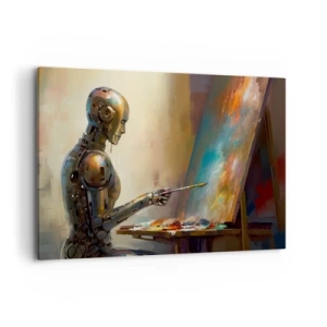 Obraz na płótnie - Robot malujący na płótnie w artystycznym stylu - 120x80cm - Sztuka przyszłości - Nowoczesna dekoracja ścienna do salonu, kuchni i sypialni ARTTOR