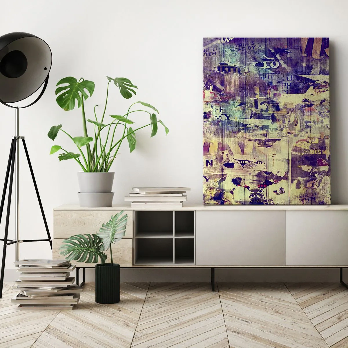 Obraz na płótnie - Kolorowa abstrakcja z teksturami i napisami - 50x70cm - I tyle zostanie - Nowoczesna dekoracja ścienna do salonu, kuchni i sypialni ARTTOR