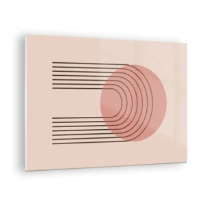 Obraz na szkle - Minimalistyczna grafika geometryczna w odcieniach beżu - 70x50cm - Nieodparte przyciąganie - Nowoczesna dekoracja ścienna do salonu i sypialni ARTTOR