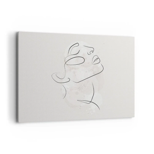 Obraz na płótnie - Minimalistyczny szkic twarzy na jasnym tle - 100x70cm - Zarys marzenia - Nowoczesna dekoracja ścienna do salonu, kuchni i sypialni ARTTOR
