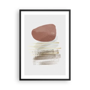 Plakat w czarnej ramie - Minimalistyczna abstrakcja z geometrycznymi kształtami i złotymi liniami - 50x70cm - Abstrakcyjna kolumnada - Nowoczesna dekoracja ścienna do salonu i sypialni ARTTOR