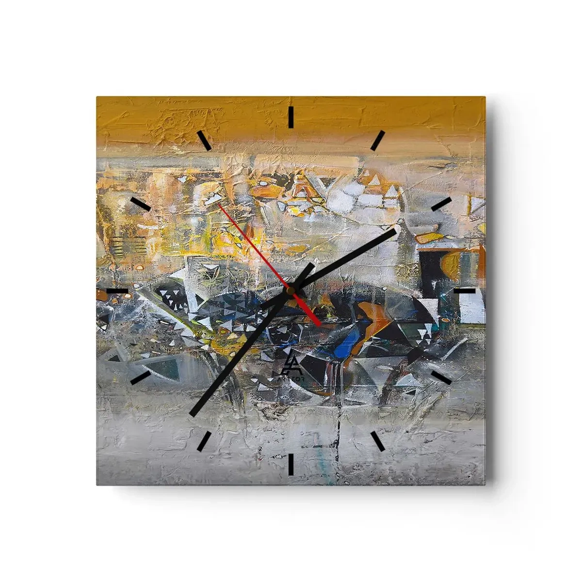Zegar ścienny - Abstrakcja z dominującymi odcieniami żółci i szarości - 30x30cm - Wszystko się poukłada - Nowoczesna dekoracja ścienna do salonu i sypialni ARTTOR