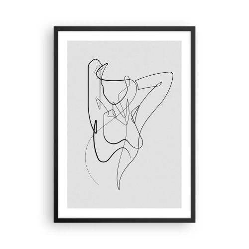 Plakat w czarnej ramie - Abstrakcyjna linia kobiecej sylwetki na jasnym tle - 50x70cm - Naprawdę, jaka jesteś... - Nowoczesna dekoracja ścienna do salonu i sypialni ARTTOR