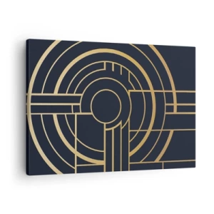 Obraz na płótnie - Geometryczny wzór z liniami w złotym kolorze - 70x50cm - Obroty rzeczy - Nowoczesna dekoracja ścienna do salonu i sypialni ARTTOR