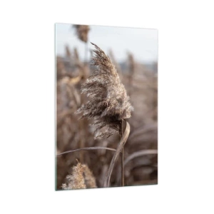 Obraz na szkle - Delikatne trawy w odcieniach beżu na tle natury - 70x100cm - Czas odlecieć z wiatrem - Nowoczesna dekoracja ścienna do salonu i sypialni ARTTOR