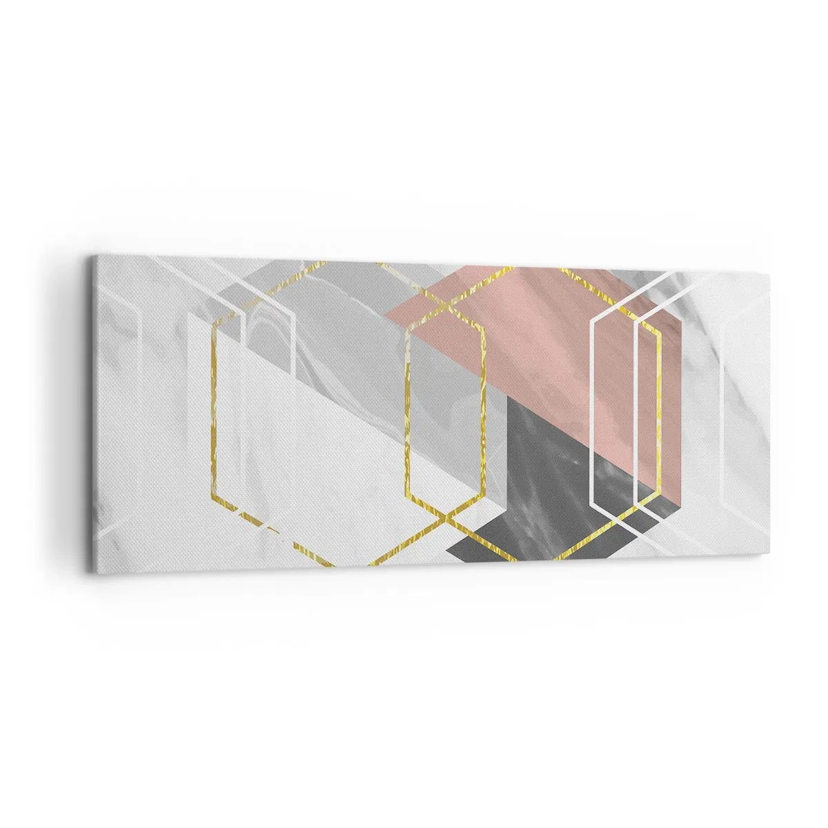 Obraz na płótnie - Geometryczne figury z akcentami złota i marmuru - 120x50cm - Kompozycja łańcuchowa - Nowoczesna dekoracja ścienna do salonu i sypialni ARTTOR