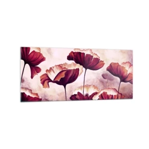 Obraz na szkle - Kwiaty w odcieniach czerwieni i bieli na subtelnym tle - 120x50cm - Płatek czerwony i biały - Nowoczesna dekoracja ścienna do salonu i sypialni ARTTOR