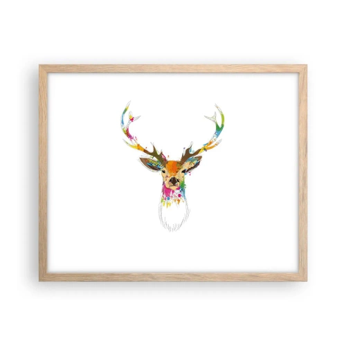 Plakat w ramie jasny dąb - Łagodny jelonek skąpany w kolorze - 50x40 cm