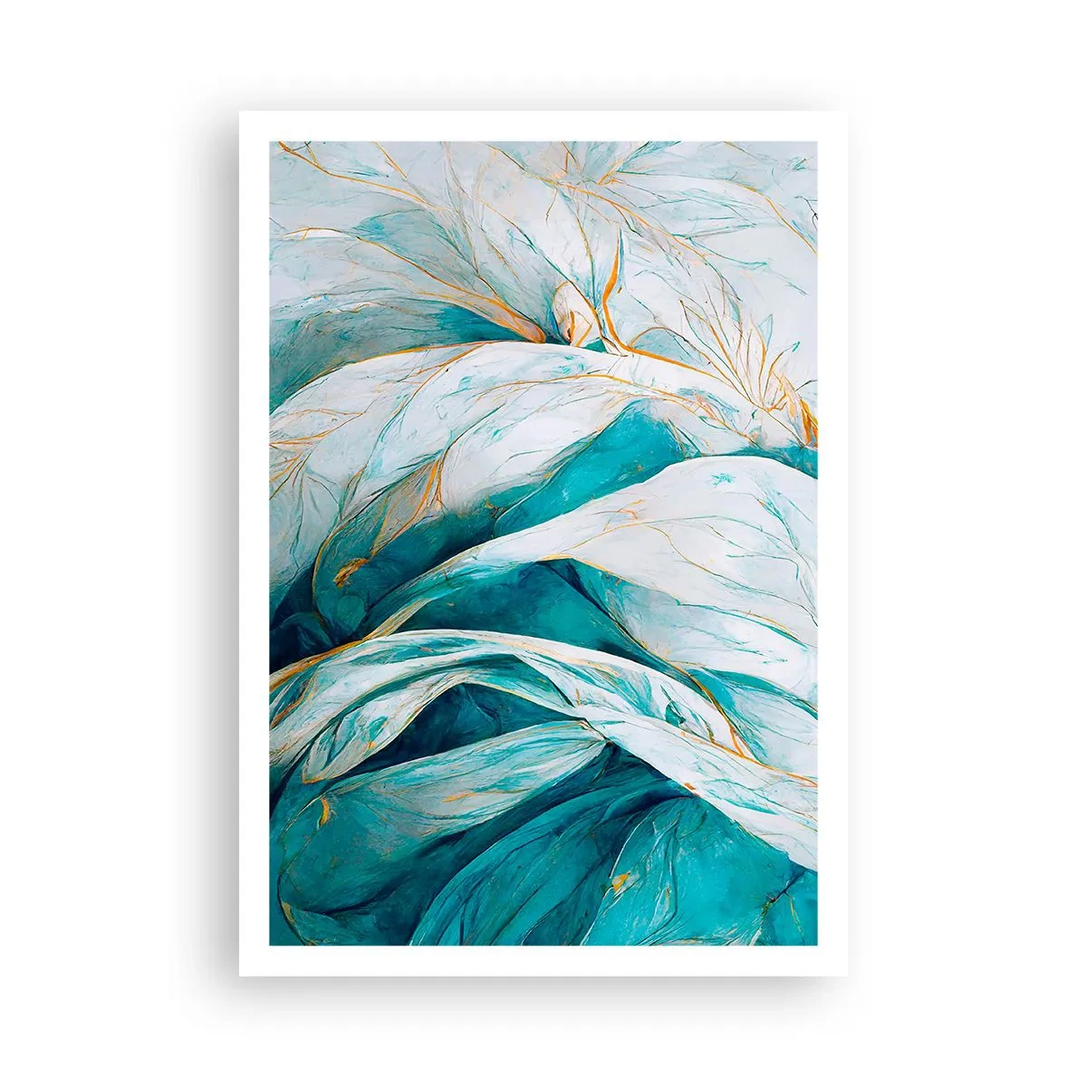 Plakat - Błękitna abstrakcja z motywem złota - 70x100 cm