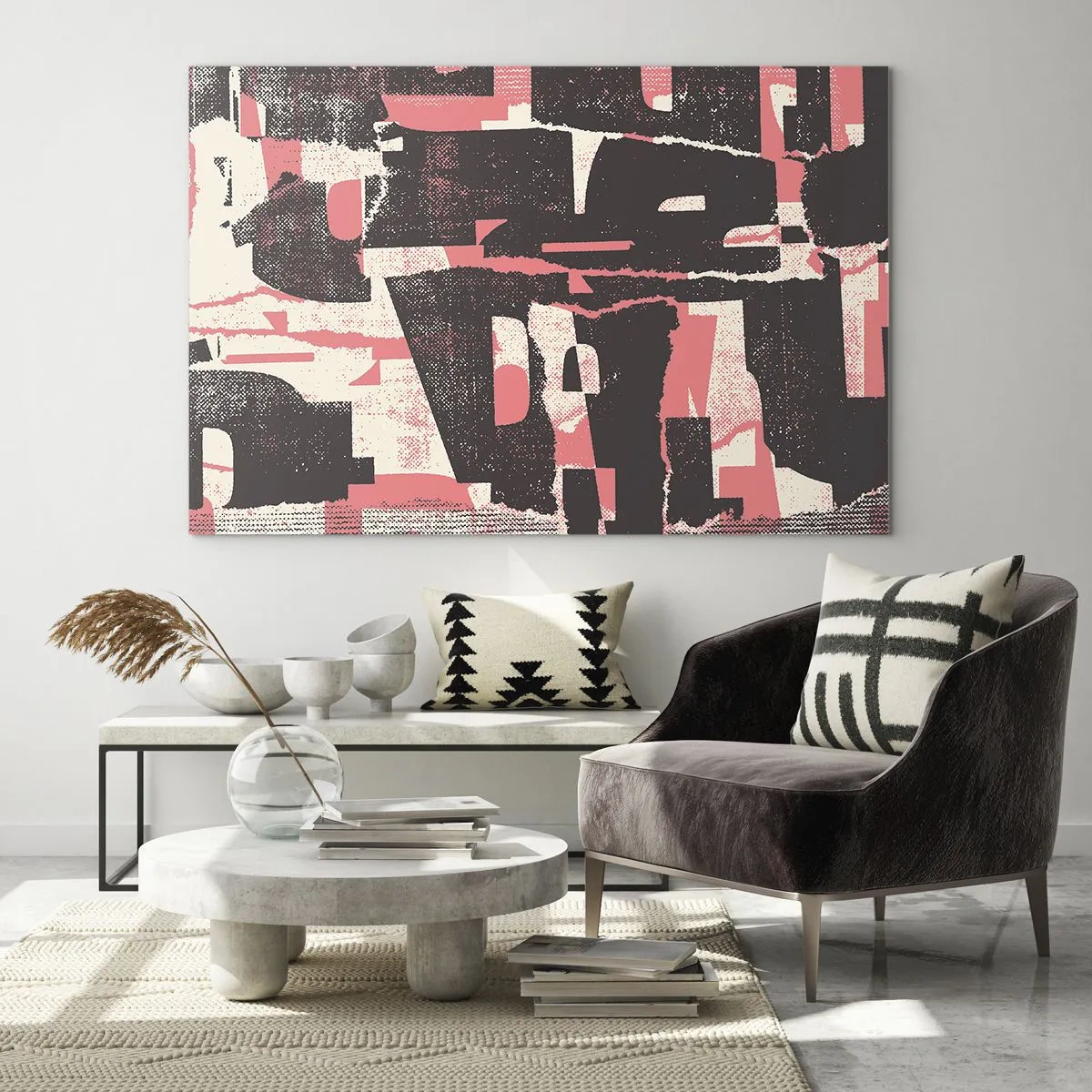 Obraz na szkle - Nowoczesna abstrakcja w czerni, czerwieni i beżu - 70x50cm - Cały ten zgiełk - Nowoczesna dekoracja ścienna do salonu i sypialni ARTTOR