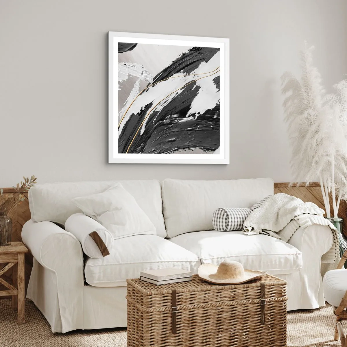 Plakat w białej ramie - Abstrakcja z rozmachem - 60x60 cm