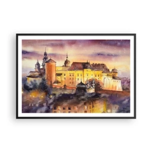Plakat w czarnej ramie - Malowniczy obraz zamku o zachodzie słońca w akwarelowym stylu - 100x70cm - Historia i baśń - Nowoczesna dekoracja ścienna do salonu i sypialni ARTTOR