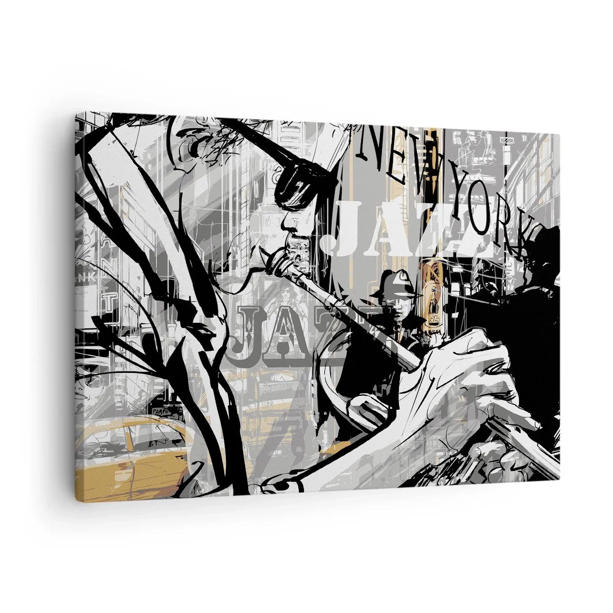 Obraz na płótnie - Jazzowa scena w Nowym Jorku - 70x50cm - W rytmie Nowego Jorku - Nowoczesna dekoracja ścienna do salonu i sypialni ARTTOR