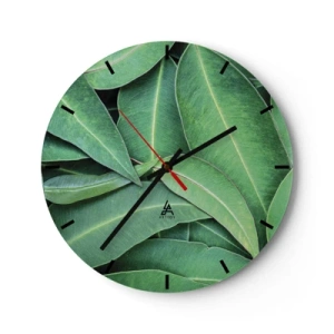 Zegar ścienny - Soczyste zielone liście w makro ujęciu - 30x30cm - Soczyste i świeże - Nowoczesna dekoracja ścienna do salonu, kuchni i sypialni ARTTOR