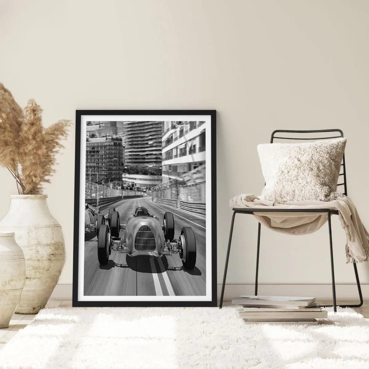 Plakat w czarnej ramie - Historyczne wyścigi samochodowe w Monte Carlo - 50x70cm - Dawno temu w Monte Carlo - Nowoczesna dekoracja ścienna do salonu i sypialni ARTTOR