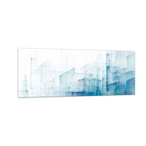 Obraz na szkle - Abstrakcyjne kształty geometryczne w odcieniach błękitu - 140x50cm - Jak stała się przestrzeń - Nowoczesna dekoracja ścienna do salonu i sypialni ARTTOR