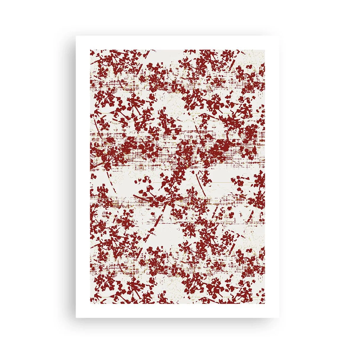Plakat - Czerwone akcenty kwiatowe na jasnym tle - 50x70cm - Jak dawny perkalik - Nowoczesna dekoracja ścienna do salonu, kuchni i sypialni ARTTOR