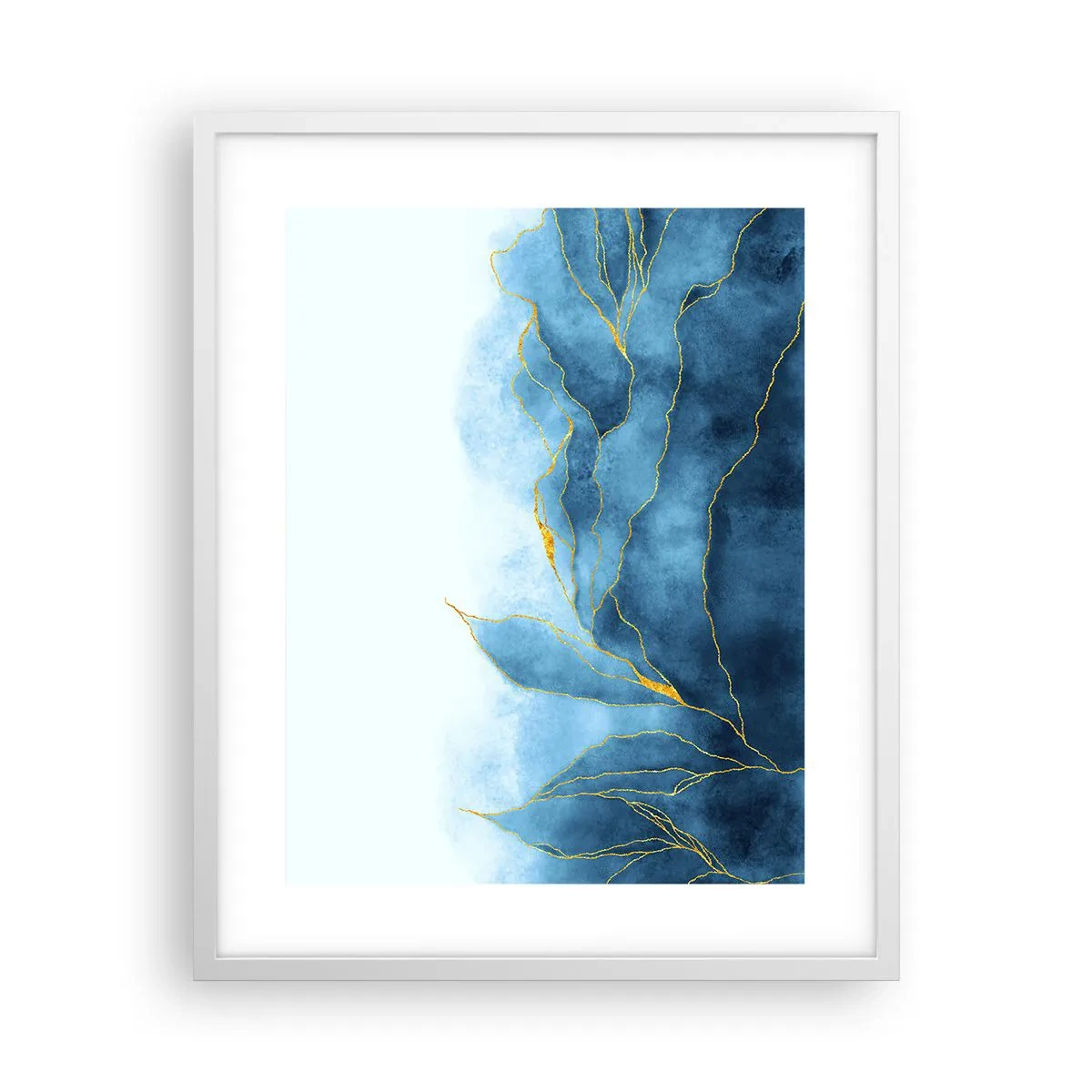 Plakat w białej ramie - Błękit w złocie - 40x50 cm