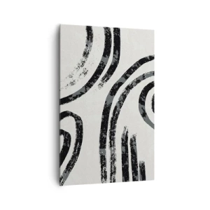 Obraz na płótnie - Czarno-białe abstrakcyjne linie na jasnym tle - 80x120cm - W pół zatrzymany - Nowoczesna dekoracja ścienna do salonu i sypialni ARTTOR