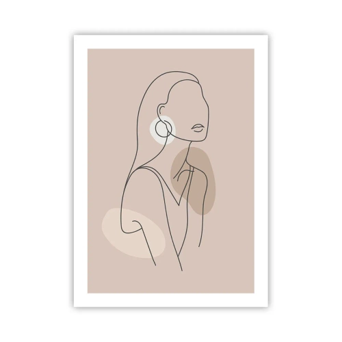 Plakat - Minimalistyczny rysunek kobiety w pastelowych odcieniach beżu - 50x70cm - Ikona dziewczęcości - Nowoczesna dekoracja ścienna do salonu, kuchni i sypialni ARTTOR