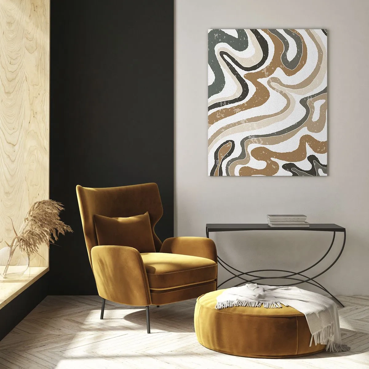 Obraz na szkle - Abstrakcyjny wzór w ziemistych barwach - 50x70cm - Meandry barw ziemi - Nowoczesna dekoracja ścienna do salonu, kuchni i sypialni ARTTOR