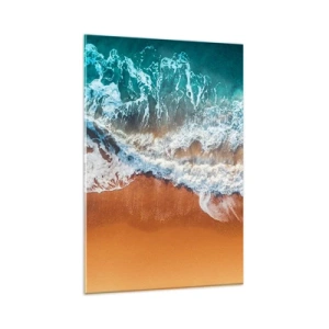 Obraz na szkle - Widok z lotu ptaka na fale oceanu rozbijające się o brzeg - 80x120cm - Zawsze w parze - Nowoczesna dekoracja ścienna do salonu i sypialni ARTTOR