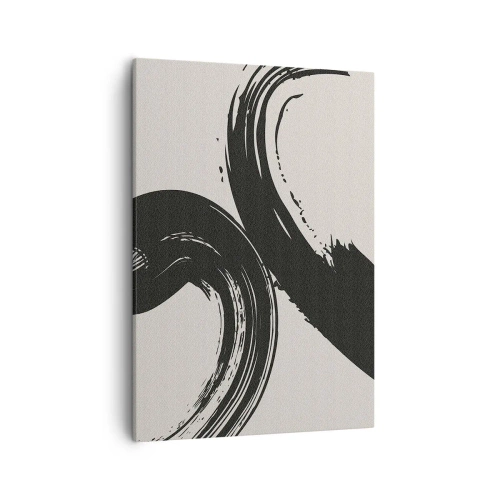 Obraz na płótnie - Nowoczesna abstrakcja z czarnymi pociągnięciami pędzla na jasnym tle - 50x70cm - Zamaszyście i koliście - Nowoczesna dekoracja ścienna do salonu, kuchni i sypialni ARTTOR