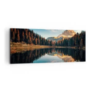 Obraz na płótnie - Górski krajobraz z jeziorem i lasem - 120x50cm - Pejzaż podwójny - Nowoczesna dekoracja ścienna do salonu i sypialni ARTTOR