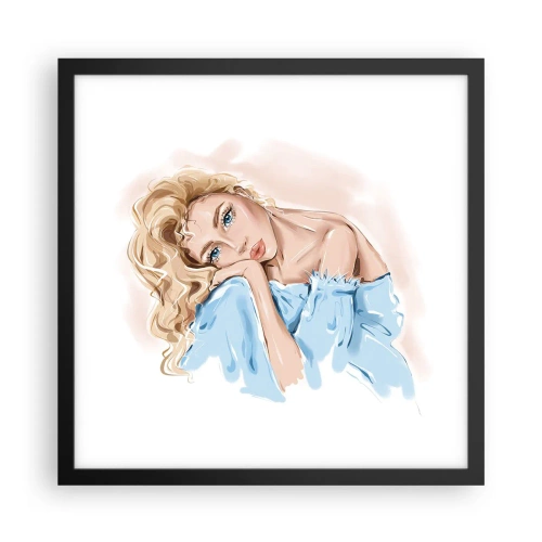 Plakat w czarnej ramie - Rozmarzona w błękicie - 40x40 cm