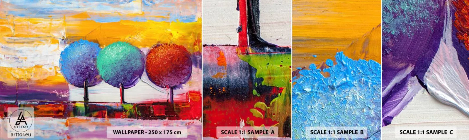 Fototapeta Próbka Samoprzylepna Deluxe Sticker - Do trzech razy sztuka - Krajobraz, Drzewa, Sztuka - 100x30 cm