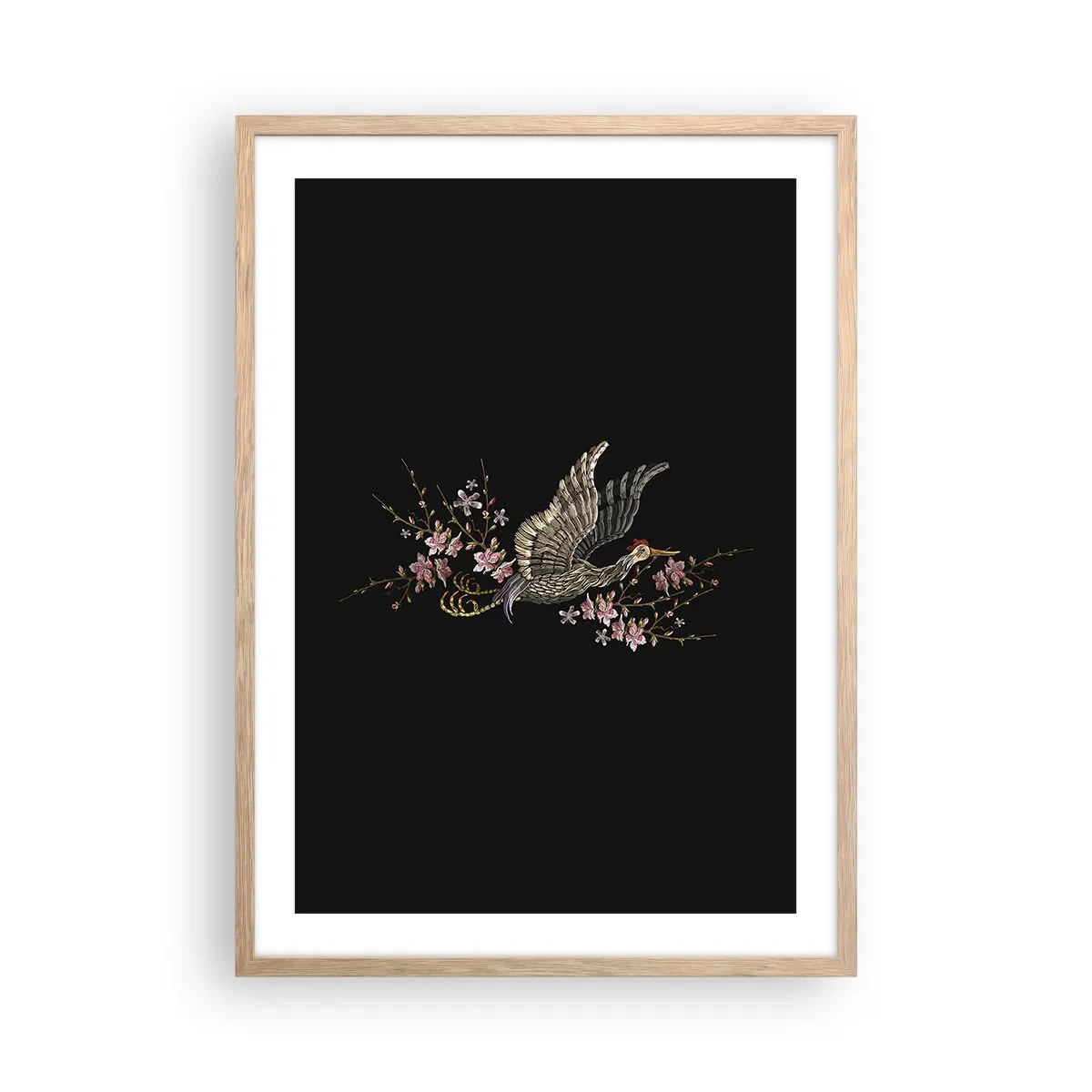 Plakat w ramie jasny dąb - Egzotyczny, haftowany ptak - 50x70 cm