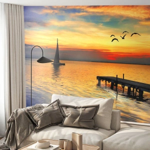 Fototapeta Premium Sand - Wieczorne powroty - Krajobraz, Żaglówka, Zachód Słońca - 200x140 cm