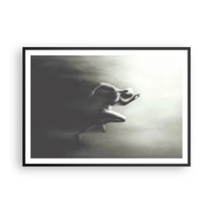 Plakat w czarnej ramie - Czarno-biała sylwetka biegnącej postaci w dynamicznym i surrealistycznym stylu - 100x70cm - Niepowstrzymany - Nowoczesna dekoracja ścienna do salonu i sypialni ARTTOR