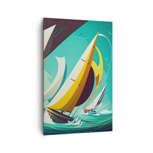 Obraz na płótnie - Dynamiczna ilustracja żaglówek na wzburzonym morzu - 80x120cm - Z żywiołami za pan brat - Nowoczesna dekoracja ścienna do salonu i sypialni ARTTOR