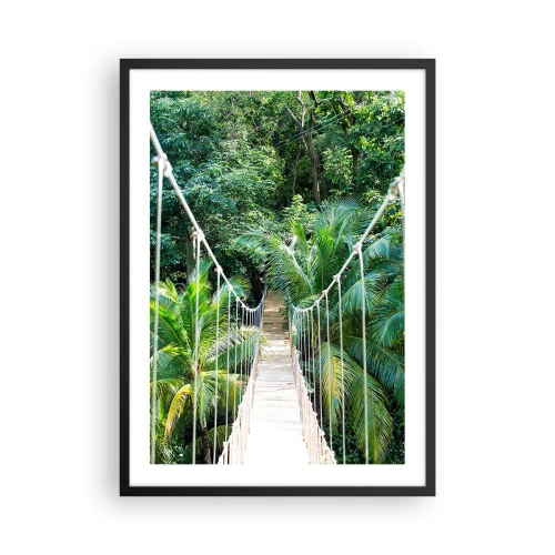 Plakat w czarnej ramie - Wiszący most w tropikalnym lesie deszczowym - 50x70cm - Welcome to the jungle! - Nowoczesna dekoracja ścienna do salonu i sypialni ARTTOR