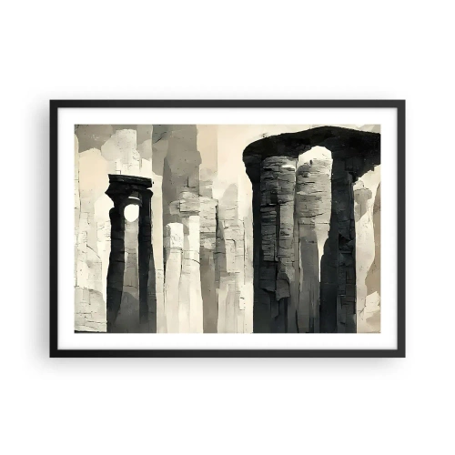 Plakat w czarnej ramie - Zabytkowe kolumny w klimatycznej monochromatycznej scenerii - 70x50cm - Majestat antyku - Nowoczesna dekoracja ścienna do salonu i sypialni ARTTOR