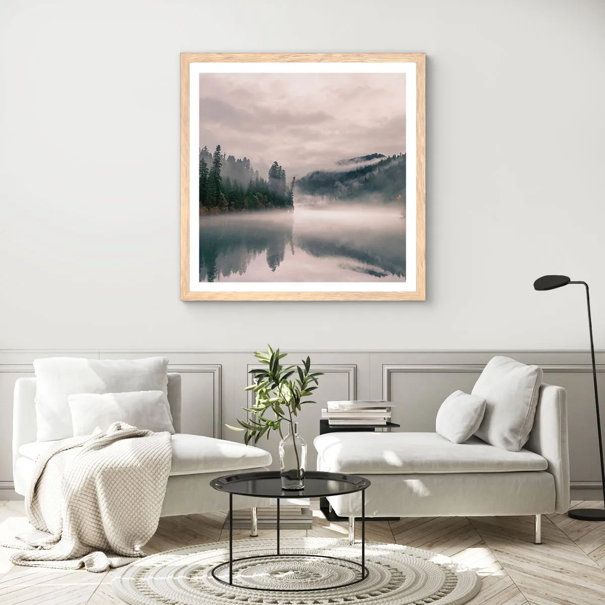 Plakat w ramie jasny dąb - W zadumie, we mgle - 40x40 cm
