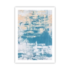 Plakat - Abstrakcyjna tekstura w odcieniach błękitu i beżu - 50x70cm - Przez lodowy sopel - Nowoczesna dekoracja ścienna do salonu, kuchni i sypialni ARTTOR