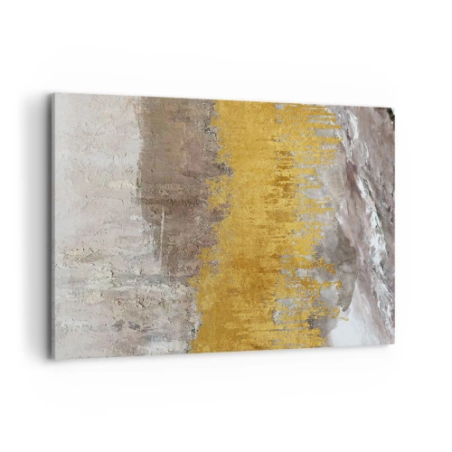 Obraz na płótnie - Złoty i beżowy abstrakcyjny wzór - 120x80cm - Złocisty podmuch - Nowoczesna dekoracja ścienna do salonu, kuchni i sypialni ARTTOR