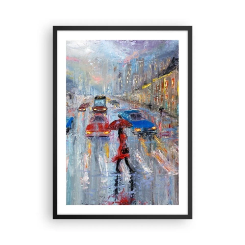 Plakat w czarnej ramie - Impresjonistyczny krajobraz miasta w deszczu - 50x70cm - Deszczowe popołudnie w mieście - Nowoczesna dekoracja ścienna do salonu i sypialni ARTTOR