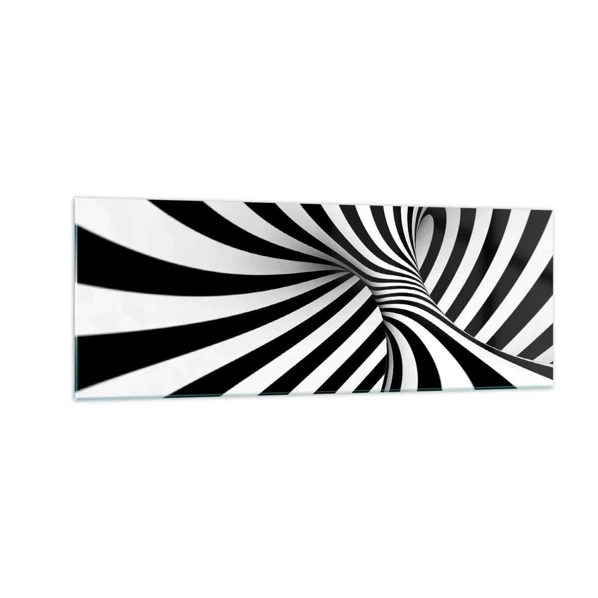 Obraz na szkle - Abstrakcyjny tunel z czarno-białymi pasami w spirali - 140x50cm - Kompozycja: tańcząca przestrzeń - Nowoczesna dekoracja ścienna do salonu i sypialni ARTTOR