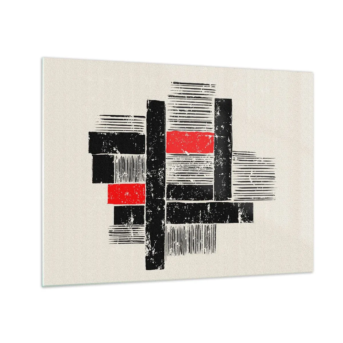 Obraz na szkle - Abstrakcyjne pasy w czerni i czerwieni - 70x50cm - Czerwone i czarne - Nowoczesna dekoracja ścienna do salonu i sypialni ARTTOR