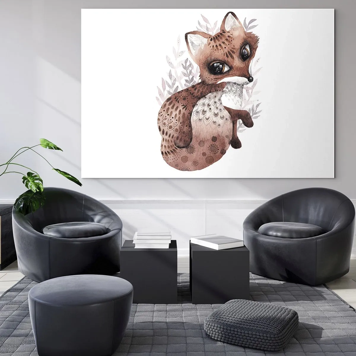 Obraz na szkle - Uroczy lisek w stylu akwareli na białym tle - 70x50cm - Tylko pokochać - Nowoczesna dekoracja ścienna do salonu i sypialni ARTTOR