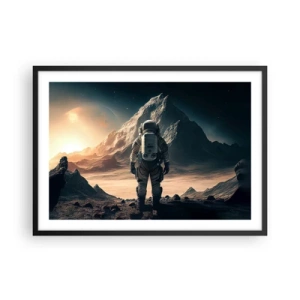 Plakat w czarnej ramie - Astronauta na tle majestatycznych gór - 70x50cm - Nowe wyzwanie - Nowoczesna dekoracja ścienna do salonu i sypialni ARTTOR