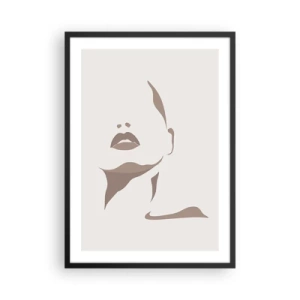 Plakat w czarnej ramie - Minimalistyczny portret twarzy w odcieniach beżu i brązu - 50x70cm - Stworzona ze światła i cienia - Nowoczesna dekoracja ścienna do salonu i sypialni ARTTOR