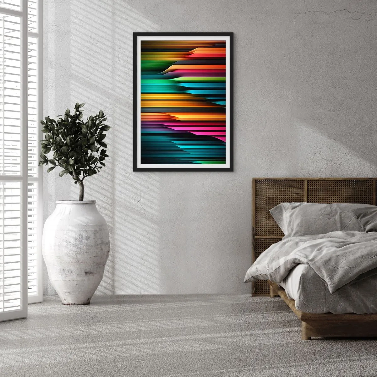 Plakat w czarnej ramie - Kolorowe pasy w futurystycznym stylu - 50x70cm - Świetlne organy - Nowoczesna dekoracja ścienna do salonu i sypialni ARTTOR